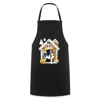 Halloween Siberian Husky Dog Witch - Cooking Apron - black - Front - AI Model Male 185 dark (185cm)