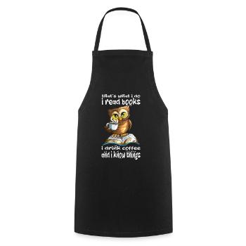 Coffee drinker Owl reads books a lot of knowledge - Cooking Apron - black - Front - AI Model Male 185 dark (185cm)