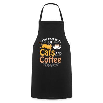 Cafetière Chat Machine Chaton Tasse Grains - Tablier de cuisine - noir - Devant - AI Model Male 185 dark (185cm)