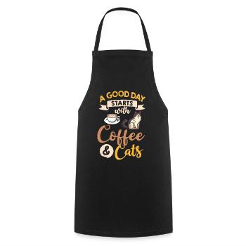 Coffee Cat Machine Kitten Cup Beans - Cooking Apron - black - Front - AI Model Male 185 dark (185cm)