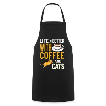 Cafetière Chat Machine Chaton Tasse Grains - Tablier de cuisine - noir - Devant - AI Model Male 185 dark (185cm)