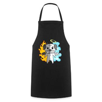 Carlin de chien - Ange et diable - Tablier de cuisine - noir - Devant - AI Model Male 185 dark (185cm)