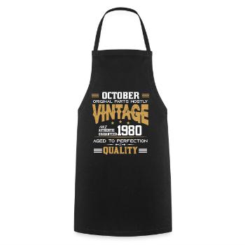 Vintage Aged To Perfection October 1980 - Cooking Apron - black - Front - AI Model Male 185 dark (185cm)
