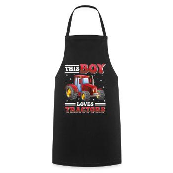 This boy loves tractors! Farmer Kids, Boy - Cooking Apron - black - Front - AI Model Male 185 dark (185cm)