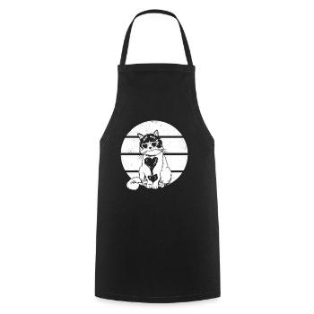Cat Lovers Retro Sunset Cat Sun - Cooking Apron - black - Front - AI Model Male 185 dark (185cm)