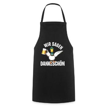 Dankeschön, Ente, Bier, Spruch, Cartoon, Lustig - Kochschürze - Schwarz - Vorne - AI Model Male 185 dark (185cm)
