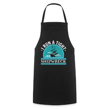 I run a solid shipwreck ship Nautical - Cooking Apron - black - Front - AI Model Male 185 dark (185cm)