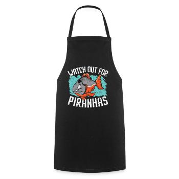 Beware of Piranhas Aquarian Fish Farming Fisc - Cooking Apron - black - Front - AI Model Male 185 dark (185cm)