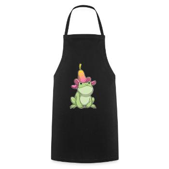 Frosch Plumeria - Kochschürze - Schwarz - Vorne - AI Model Male 185 dark (185cm)