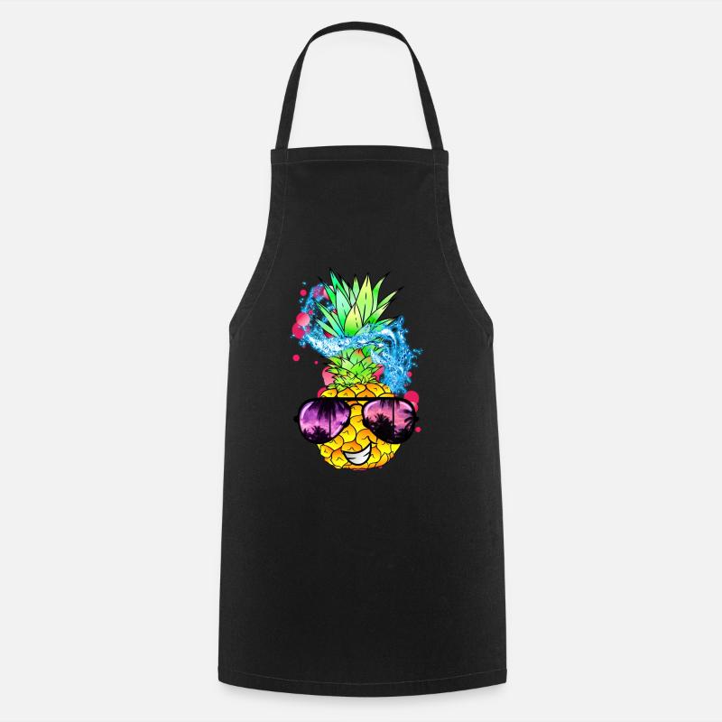 spritzige Ananas Frucht mit Gesicht - Kochschürze - Schwarz