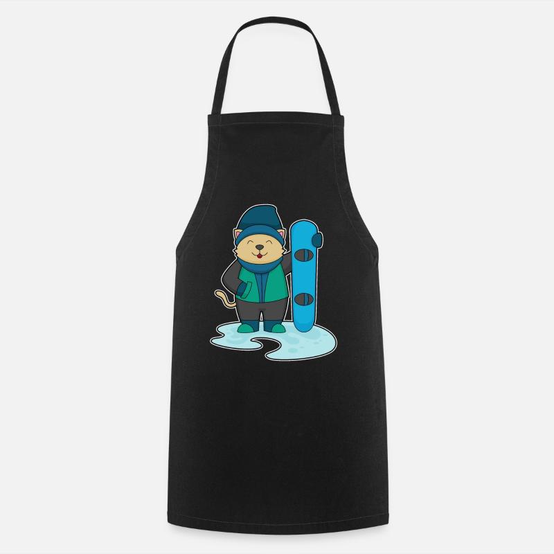 Cat Snowboarder Snowboard - Cooking Apron - black
