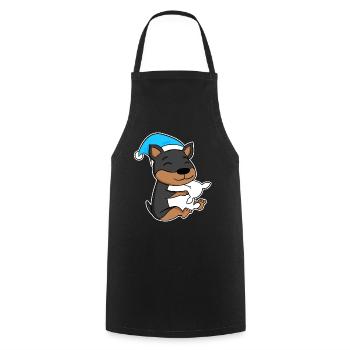 Chien Nain Pinscher avec oreiller et bonnet de couchage - Tablier de cuisine - noir - Devant - AI Model Male 185 dark (185cm)