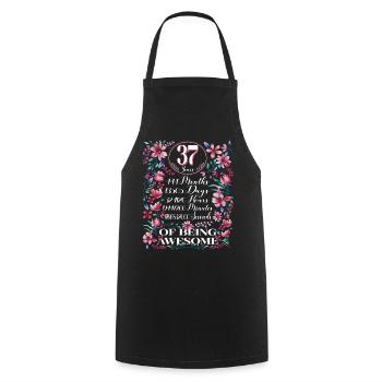 37 Years, Months Floral Women's 37th Birthday - Cooking Apron - black - Front - AI Model Male 185 dark (185cm)
