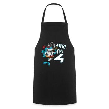 Birthday four year old shark pirate costume ARR I'm 4 - Cooking Apron - black - Front - AI Model Male 185 dark (185cm)