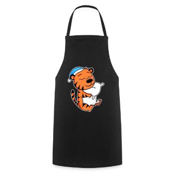 Tiger with pillow and sleeping cap - Cooking Apron - black - Front - AI Model Male 185 dark (185cm)