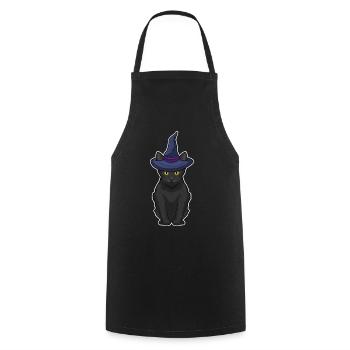 Chat Sorcière d’Halloween - Tablier de cuisine - noir - Devant - AI Model Male 185 dark (185cm)