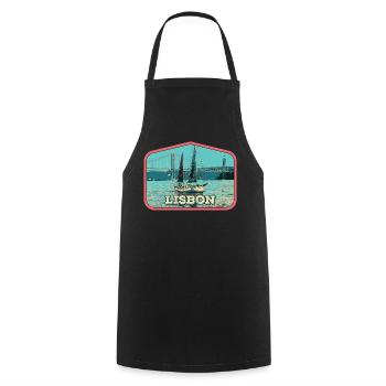 Lisbonne Portugal, bateau sur le fleuve Tage - Tablier de cuisine - noir - Devant - AI Model Male 185 dark (185cm)