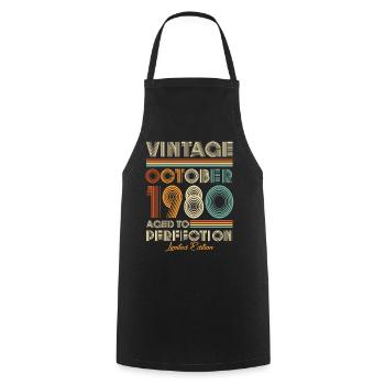 Vintage Aged To Perfection October 1980 - Cooking Apron - black - Front - AI Model Male 185 dark (185cm)
