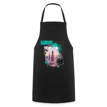 Hambourg Allemagne City Skyline Vintage Rétro - Tablier de cuisine - noir - Devant - AI Model Male 185 dark (185cm)