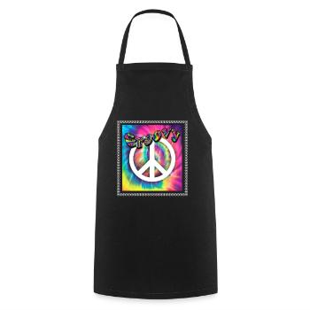 Hippie Peace Groovy Flowerpower Boho Woodstock - Cooking Apron - black - Front - AI Model Male 185 dark (185cm)