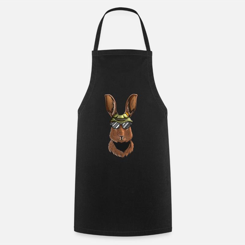 Rabbit Hunts Rabbit Hunter Wears Hunter's Cap - Cooking Apron - black