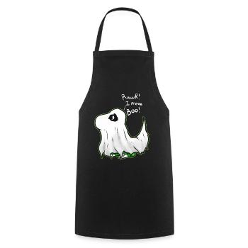 Cute Comic T-rex Tyrannosaurus Dressed As Ghost - Cooking Apron - black - Front - AI Model Male 185 dark (185cm)