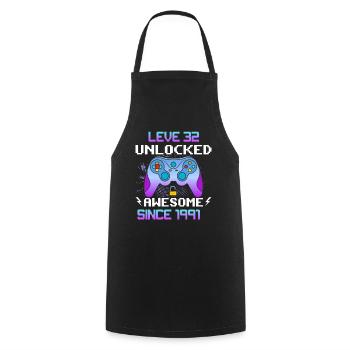 Level 32 Unlocked Awesome Since 1991 Funny Gamer - Cooking Apron - black - Front - AI Model Male 185 dark (185cm)