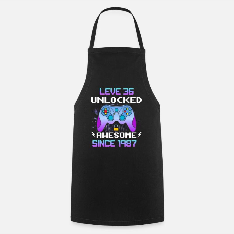 Level 36 Unlocked Awesome Since 1987 Funny Gamer - Cooking Apron - black