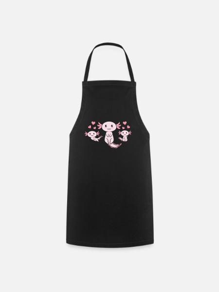 Axolotl with Hearts Kawaii Axolotls Cute Axolotls - Cooking Apron - black