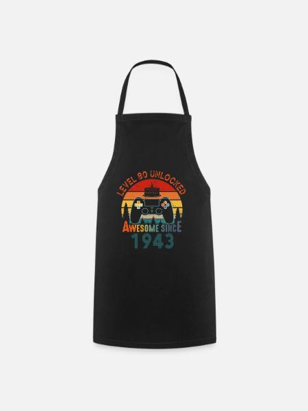 Niveau 80 Débloqué Génial depuis 1943 Funny Gamer - Tablier de cuisine - noir