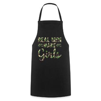 Papa Paternité - Les vrais hommes font des filles - Nouveau papa - Tablier de cuisine - noir - Devant - AI Model Male 185 dark (185cm)