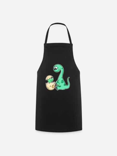 Dinosaures avec bébés dinosaures - Tablier de cuisine - noir
