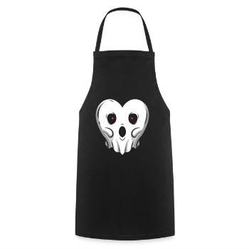 Fantôme en forme de cœur avec des yeux brillants à Halloween - Tablier de cuisine - noir - Devant - AI Model Male 185 dark (185cm)