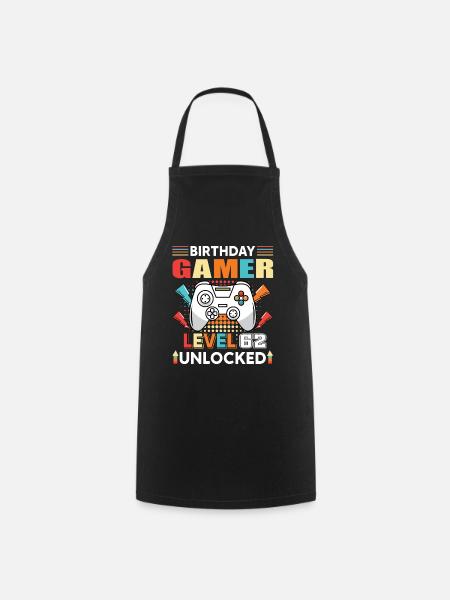 Anniversaire Gamer Niveau 62 Débloqué 62 Anniversaire - Tablier de cuisine - noir