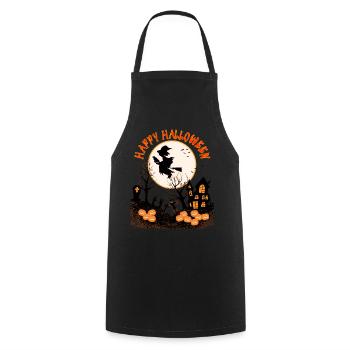 HAPPY HALLOWEEN WITCH IN THE MOONLIGHT - Cooking Apron - black - Front - AI Model Male 185 dark (185cm)