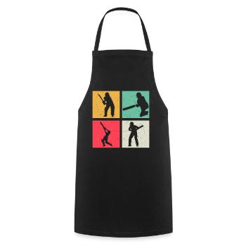 Cricket Player Retro Cricket Silhouette Cricketing - Cooking Apron - black - Front - AI Model Male 185 dark (185cm)