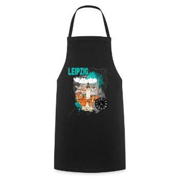 Leipzig Germany City Skyline Vintage Retro - Cooking Apron - black - Front - AI Model Male 185 dark (185cm)