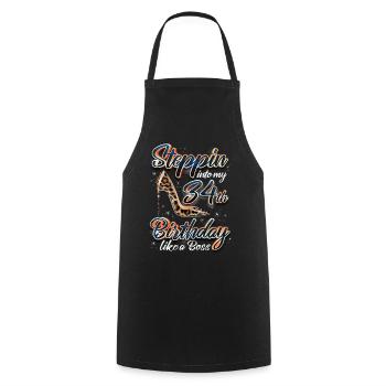 Steppin Into My 34th Birthday 34. Geburtstags - Cooking Apron - black - Front - AI Model Male 185 dark (185cm)