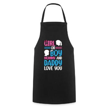 Baby Shower Bébé Sexe Fille Ou Garçon Maman Et Papa - Tablier de cuisine - noir - Devant - AI Model Male 185 dark (185cm)