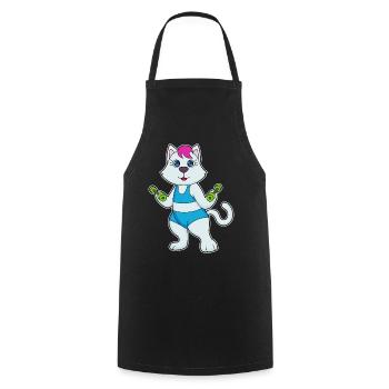 Cat Bodybuilder Dumbbell Bodybuilding - Cooking Apron - black - Front - AI Model Male 185 dark (185cm)