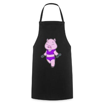 Bodybuilder cochon avec haltères - Tablier de cuisine - noir - Devant - AI Model Male 185 dark (185cm)