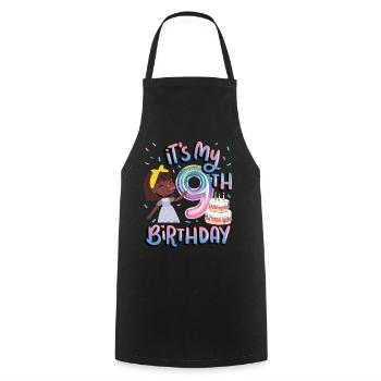 It's my 9th birthday Melanin Kid Juneteenth - Cooking Apron - black - Front - AI Model Male 185 dark (185cm)