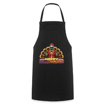 Happy Hello Thanksmas Halloween Thanksgiving Xmas - Cooking Apron - black - Front - AI Model Male 185 dark (185cm)