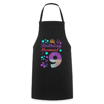 Birthday Mermaid 9 Shell Summer Vibe 9 - Cooking Apron - black - Front - AI Model Male 185 dark (185cm)