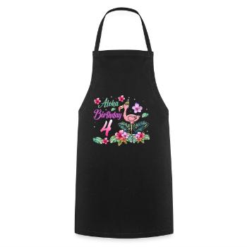 Aloha Anniversaire 4 Flamant Rose Bird 4ème anniversaire - Tablier de cuisine - noir - Devant - AI Model Male 185 dark (185cm)