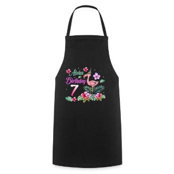 Aloha Birthday 7 Flamingo Bird 7th Birthday - Cooking Apron - black - Front - AI Model Male 185 dark (185cm)