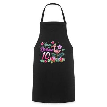Aloha Birthday 10 Flamingo Bird 10th Birthday - Cooking Apron - black - Front - AI Model Male 185 dark (185cm)