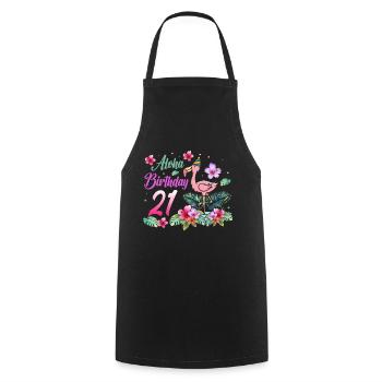 Aloha Anniversaire 21 Flamant rose Oiseau 21e anniversaire - Tablier de cuisine - noir - Devant - AI Model Male 185 dark (185cm)