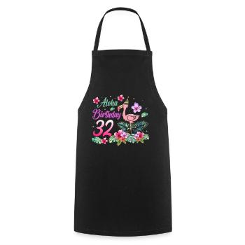 Aloha Birthday 32 Flamingo Bird 32nd Birthday - Cooking Apron - black - Front - AI Model Male 185 dark (185cm)