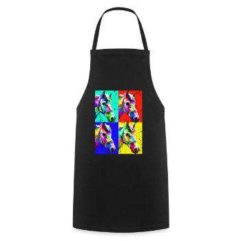 Pop Art Horse Farm Animal Lover Funny Horseback Ri - Cooking Apron - black - Front - AI Model Male 185 dark (185cm)